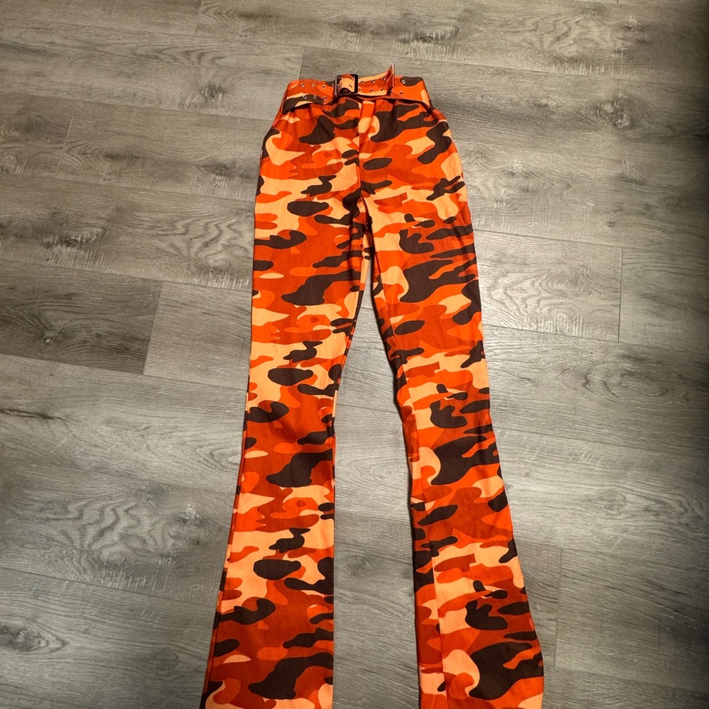 Camouflage Flare Pants in Orange and Brown
